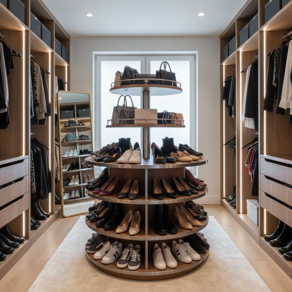 Featured image for Rotating Racks Turn Crowded Closets Into Organized Space